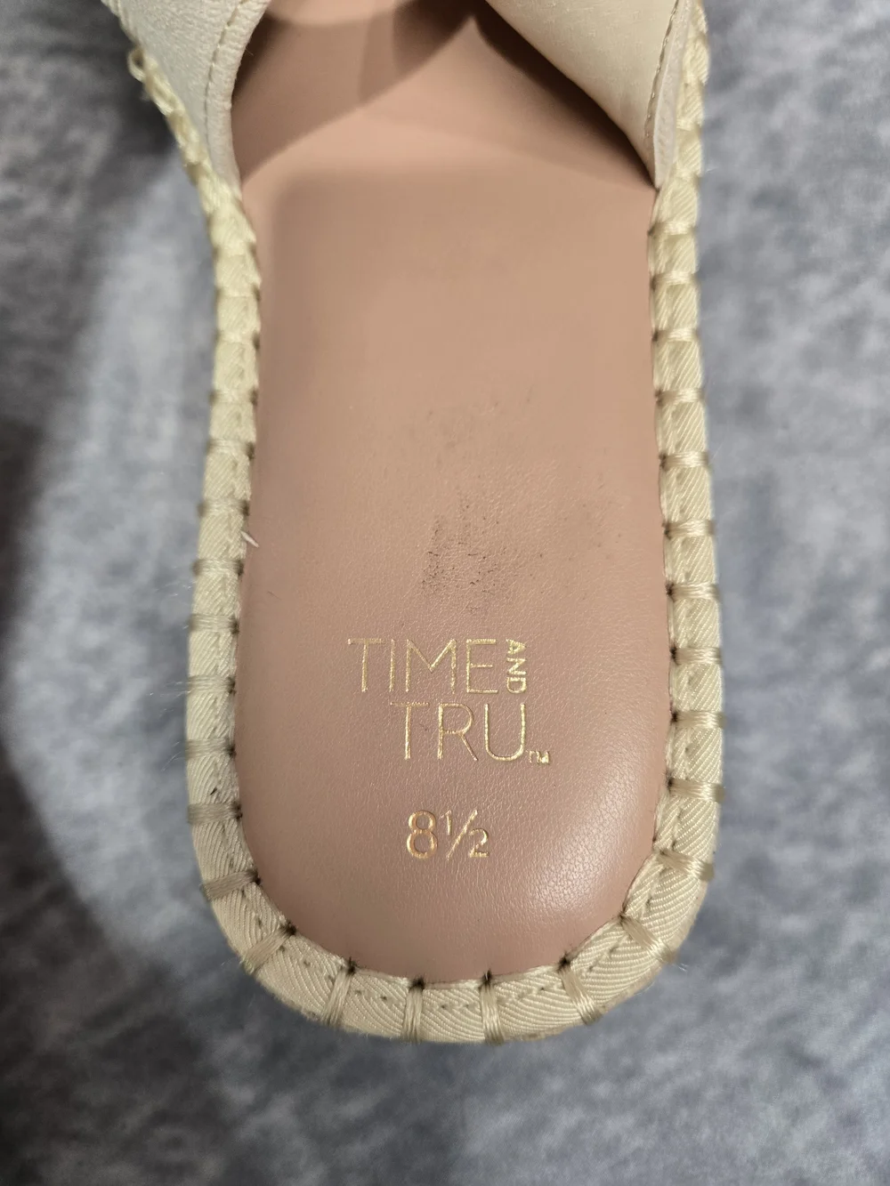 Time and Tru Cream Mary Jane Espadrille Flats with Floral Cutouts